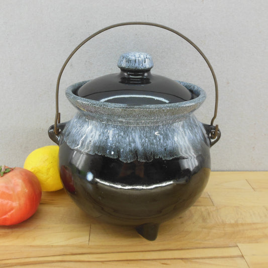 Unbranded Drip Black Blue White Glaze Pottery Bean Pot Bail Handle