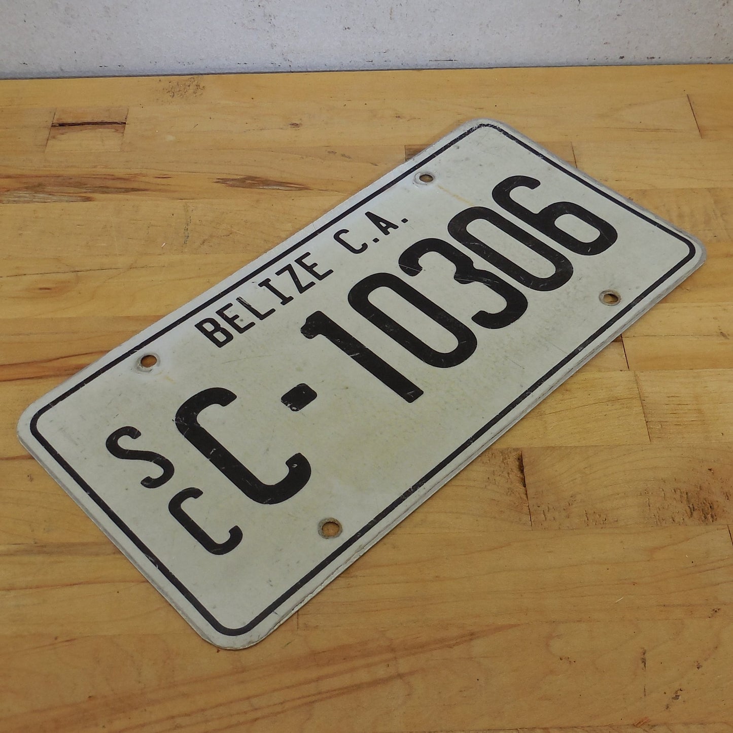 Belize License Plate Tag SC C-10306 Black White
