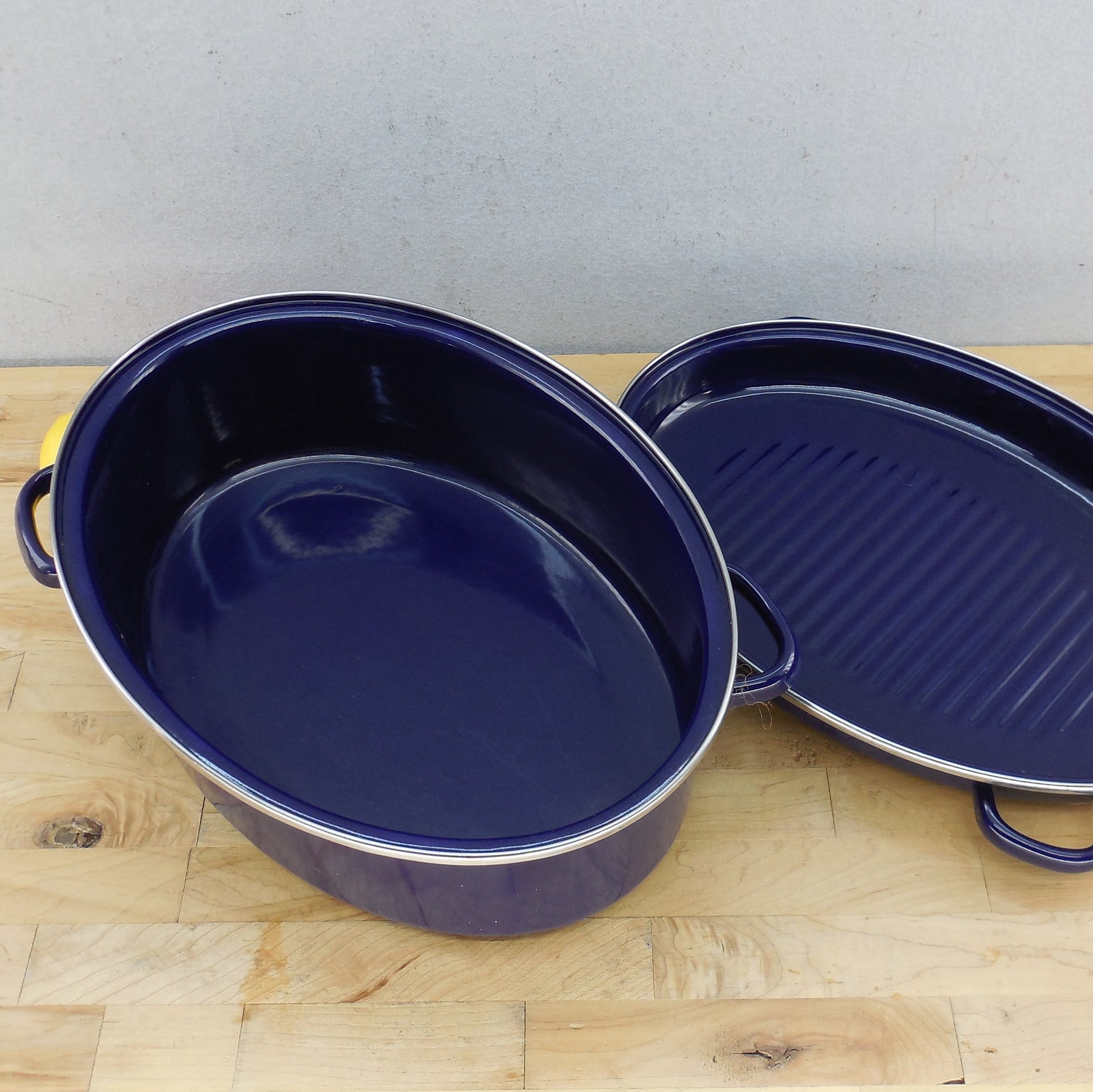 Chantal Germany Blue Enamelware Oval Roaster 5.5 Quart Stainless Rim Pot