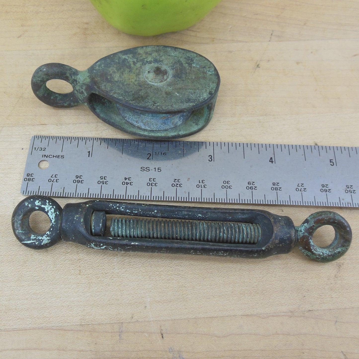 Old Sailboat Hardware Bronze Turnbuckle & Wilcox Crittenden #5 Pulley Unrestored Antique