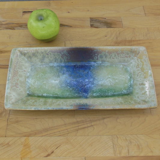 Bill Campbell Pottery Signed Crystalline Tray 12.75" Blue Green