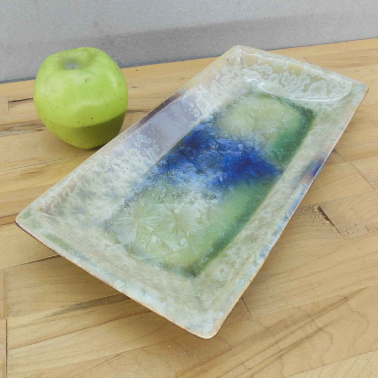 Bill Campbell Pottery Signed Crystalline Tray 12.75" Blue Green