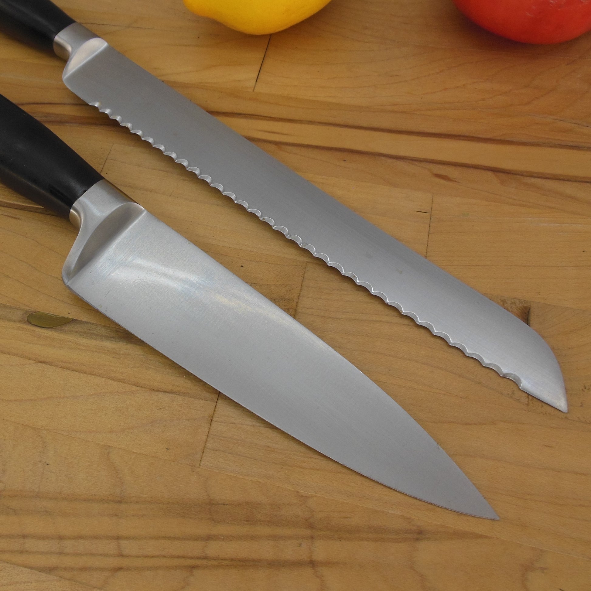 Cuisine of France Commercial Sabatier Stainless 6" Chef 9" Bread Knives Used