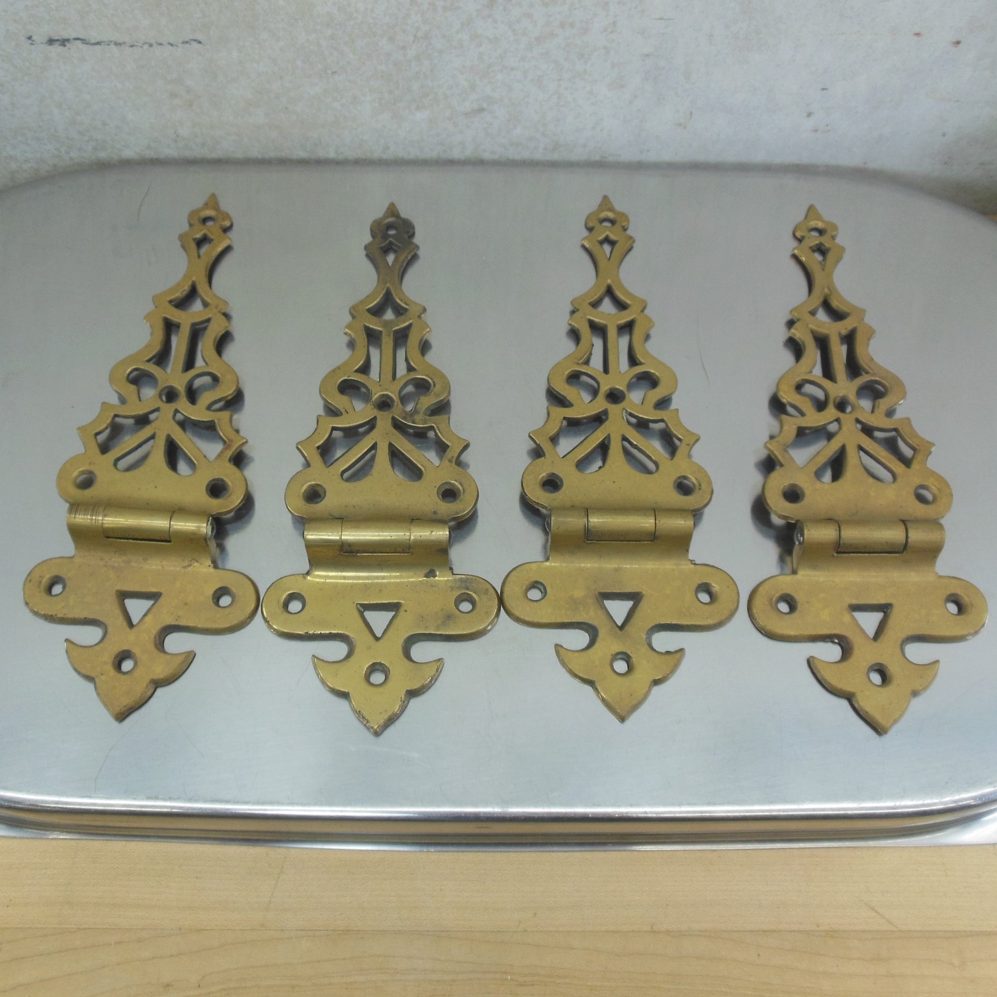 Fancy Ornate Brass Ice Box Cabinet Hinges 3/8" Offset - 4 Set