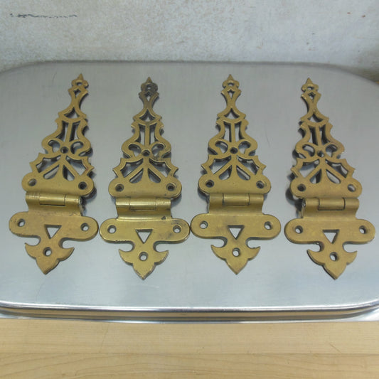 Fancy Ornate Brass Ice Box Cabinet Hinges 3/8" Offset - 4 Set