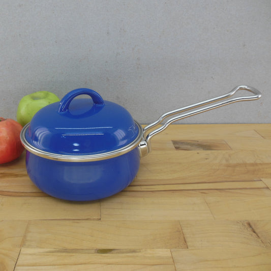 Chantal Blue Enamelware 1 Quart Saucepan & Solid Lid EUC