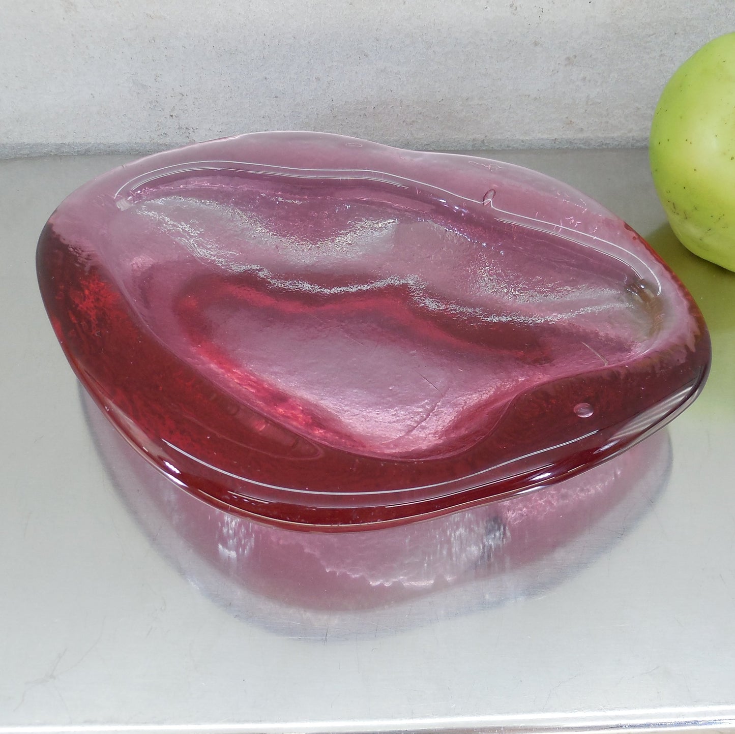Blenko Glass Freeform Rose Cranberry Dish Ashtray Winslow Anderson Biomorphic