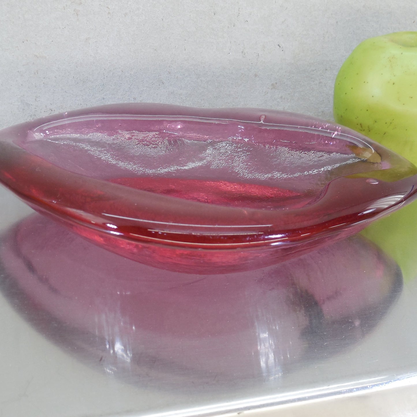 Blenko Glass Freeform Rose Cranberry Dish Ashtray Winslow Anderson Biomorphic Used