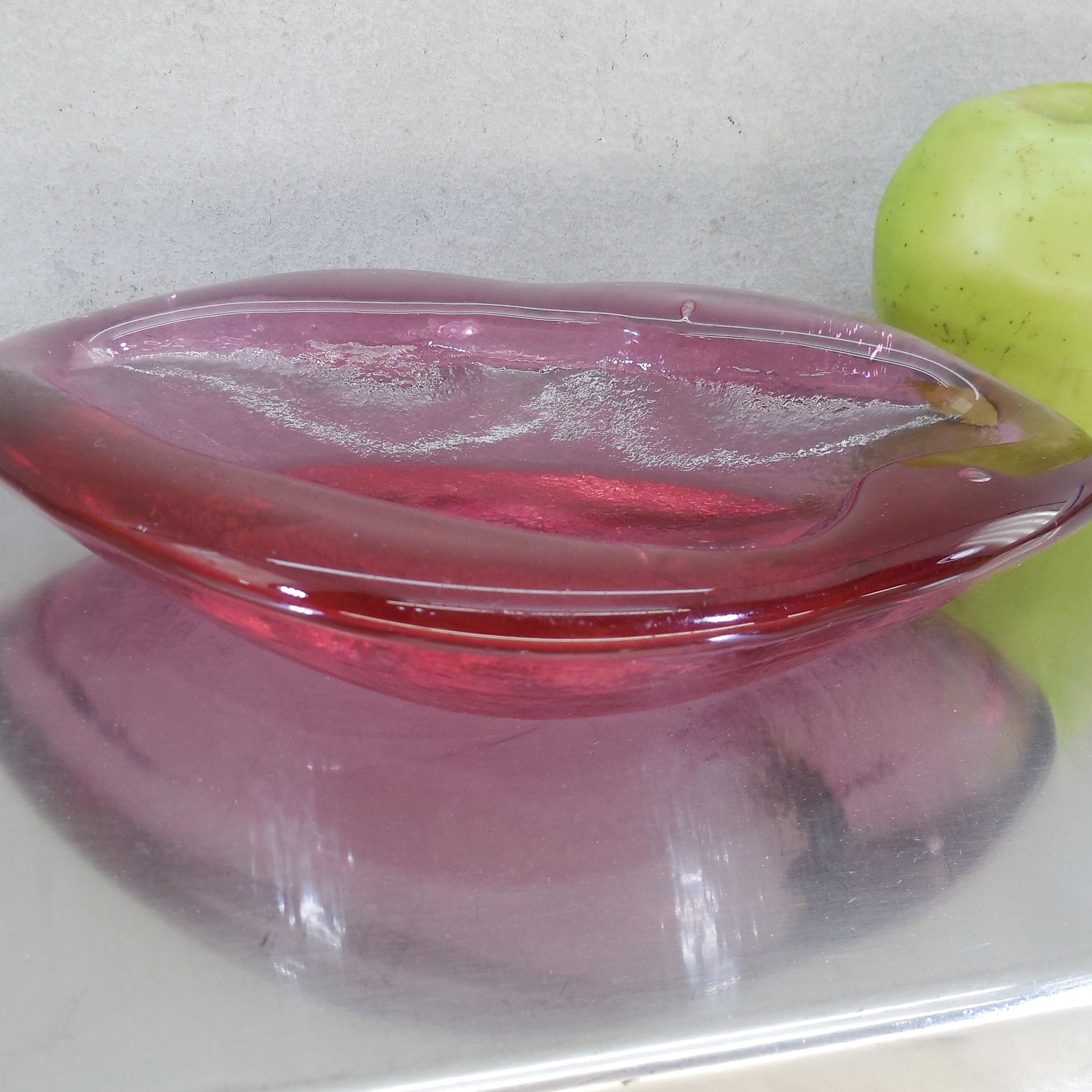 Blenko Glass Freeform Rose Cranberry Dish Ashtray Winslow Anderson Biomorphic Used