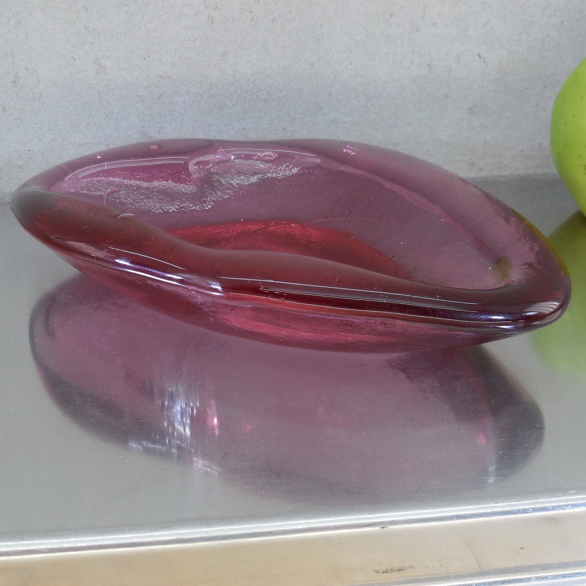 Blenko Glass Freeform Rose Cranberry Dish Ashtray Winslow Anderson Biomorphic intage