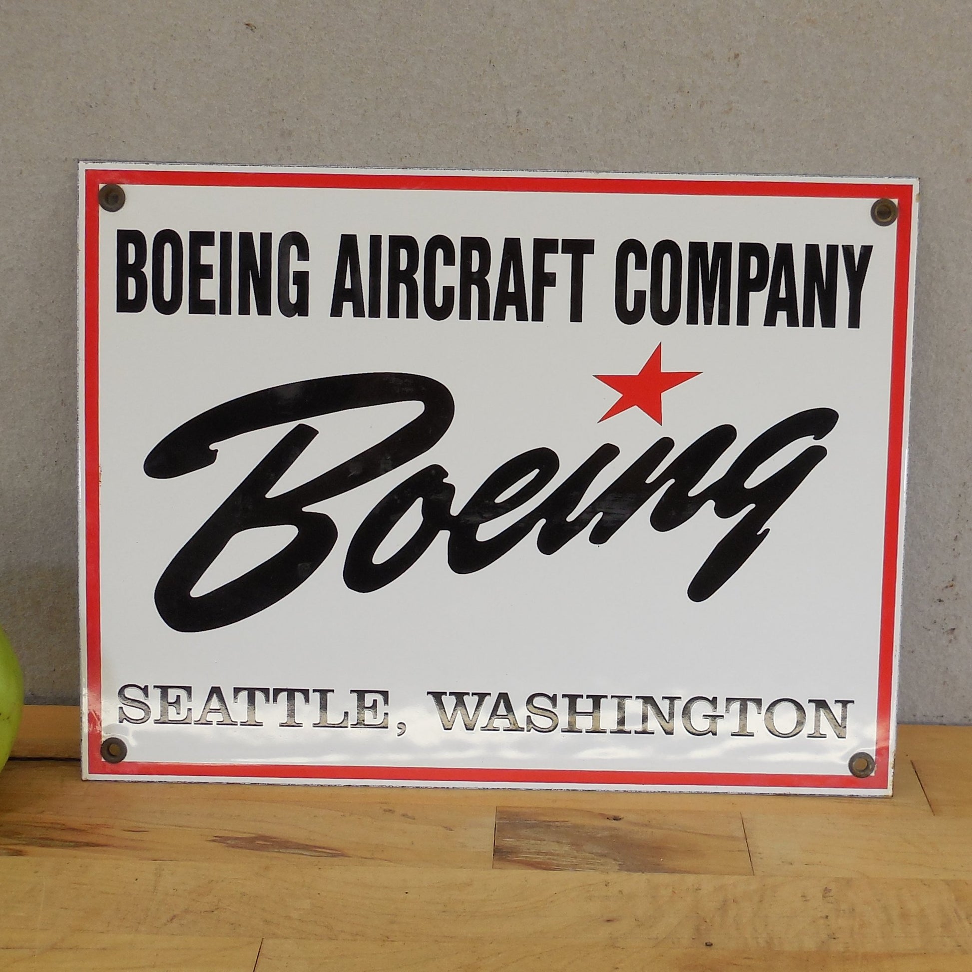 Boeing Aircraft Co. Seattle Heavy Porcelain Steel Sign 9x12