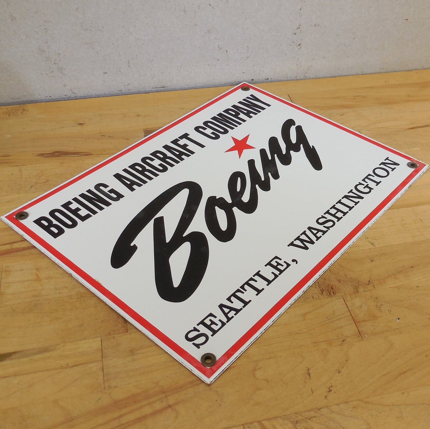 Boeing Aircraft Co. Seattle Heavy Porcelain Steel Sign 9x12 Used