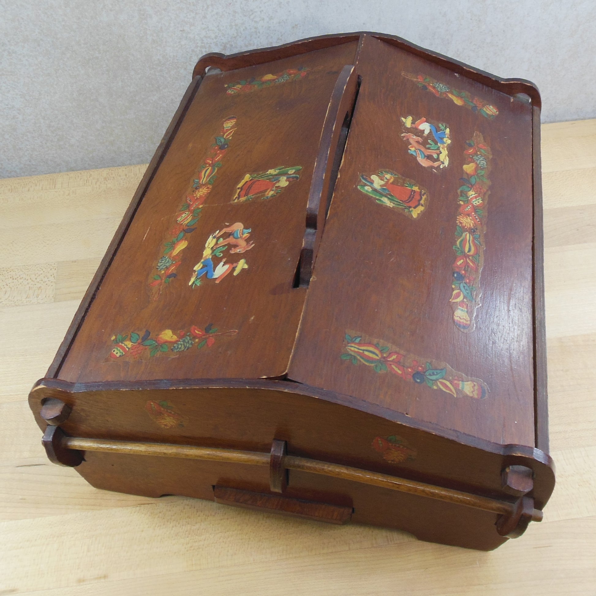 Mexican Decal Theme Wood Sewing Storage Box Vintage