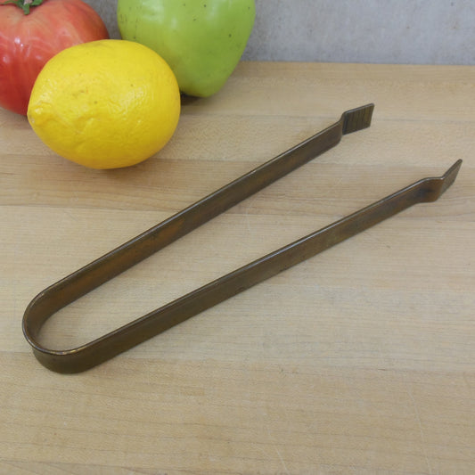 Unbranded Solid Heavy Brass Salad Serving Tongs 9" Vintage