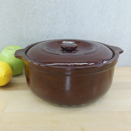 USA Brown Yellow Ware Pottery Bean Chili Pot Lidded Casserole Baker