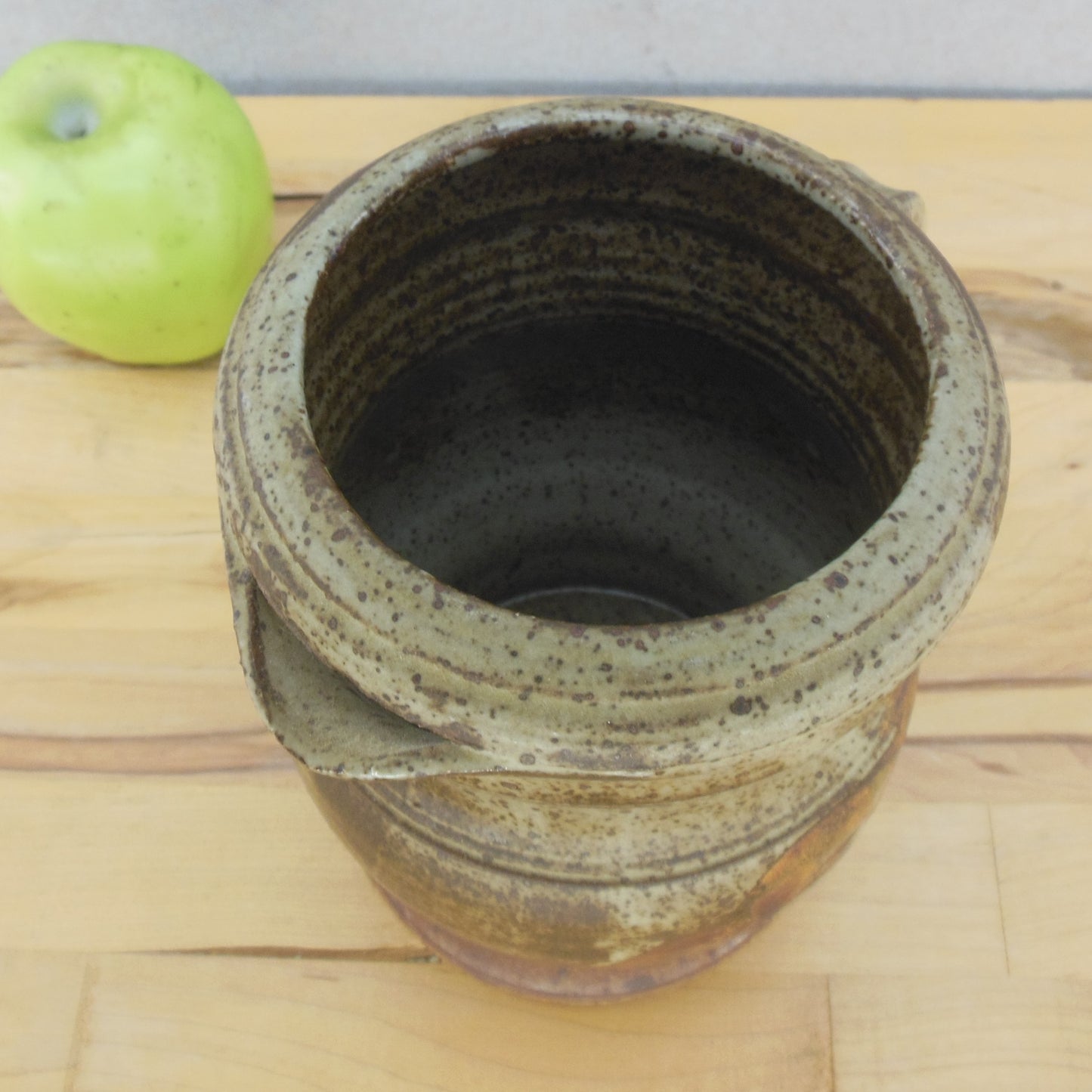 Signed Ken? Stoneware Pottery Pitcher Earth Browns Wheel Thrown Incised