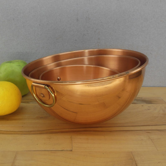 Unbranded 3 Set Solid Copper Mixing Bowls Brass Ring