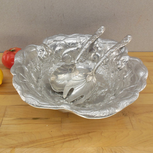 Arthur Court 1993 Aluminum Bunny Rabbit Salad Bowl With Servers