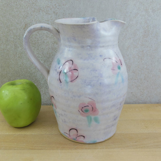 Made In Colorado Unsigned Pottery Pitcher Pink Flowers Purple Sponge