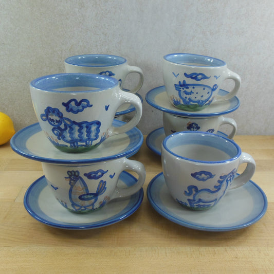 M.A. Hadley Pottery Cup & Saucer Country Farm Animals - 7 Set