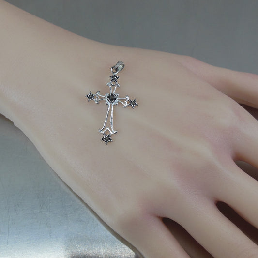 Sterling Silver Marcasite Crucifix Cross Pendant Thailand 1.25"