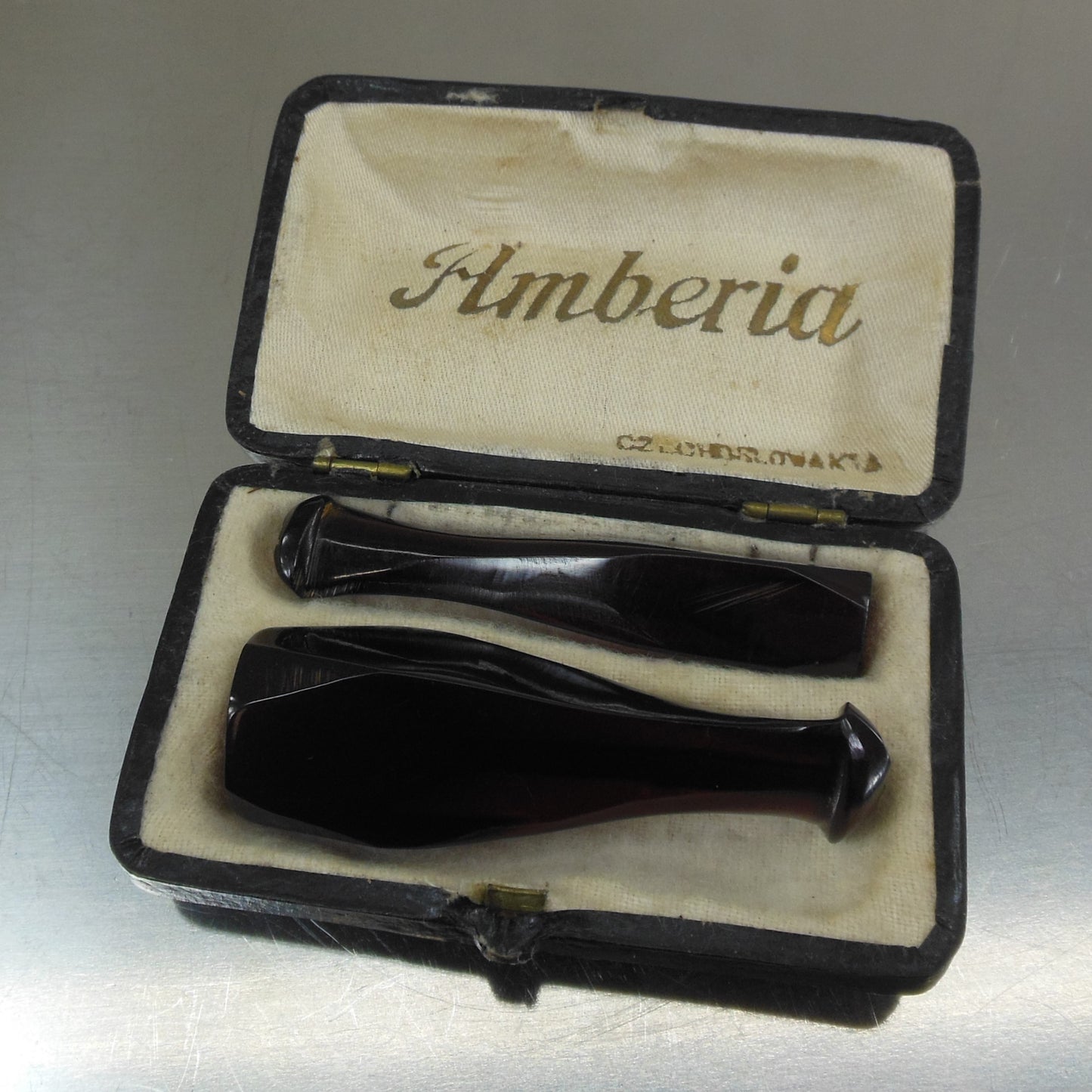 Amberia Czechoslovakia Red Cigarette Cigar Holders Case Catalin Bakelite