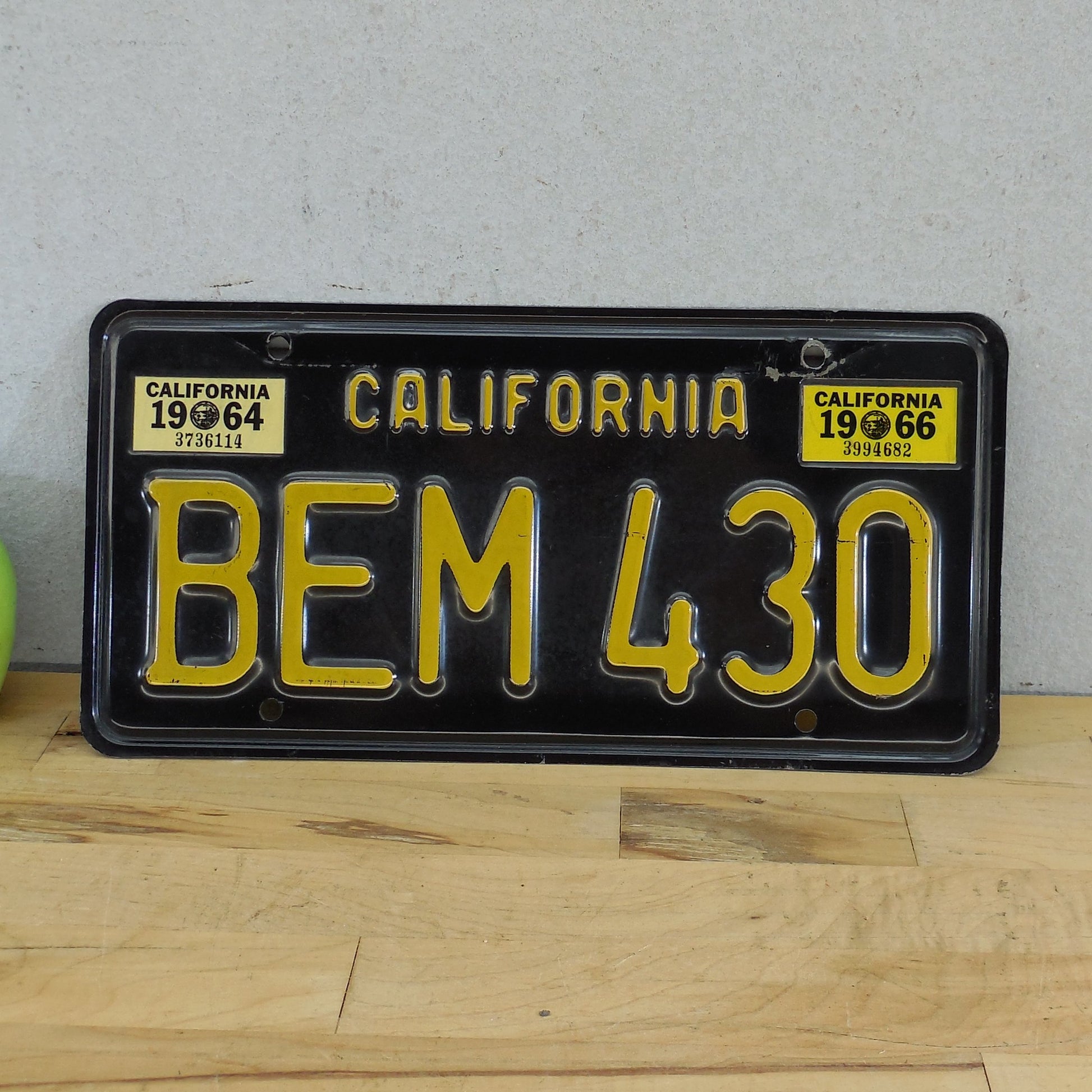 California 1963-64 License Plate Tag Black Yellow BEM-430