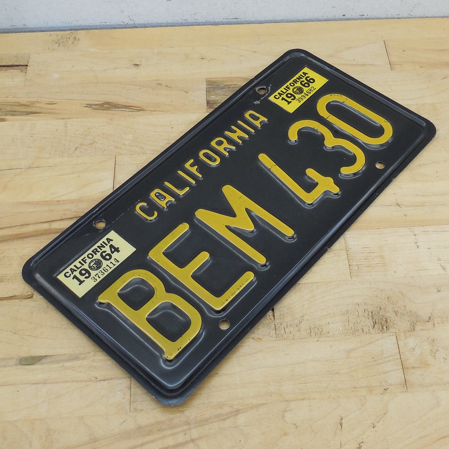 California 1963-64 License Plate Tag Black Yellow BEM-430