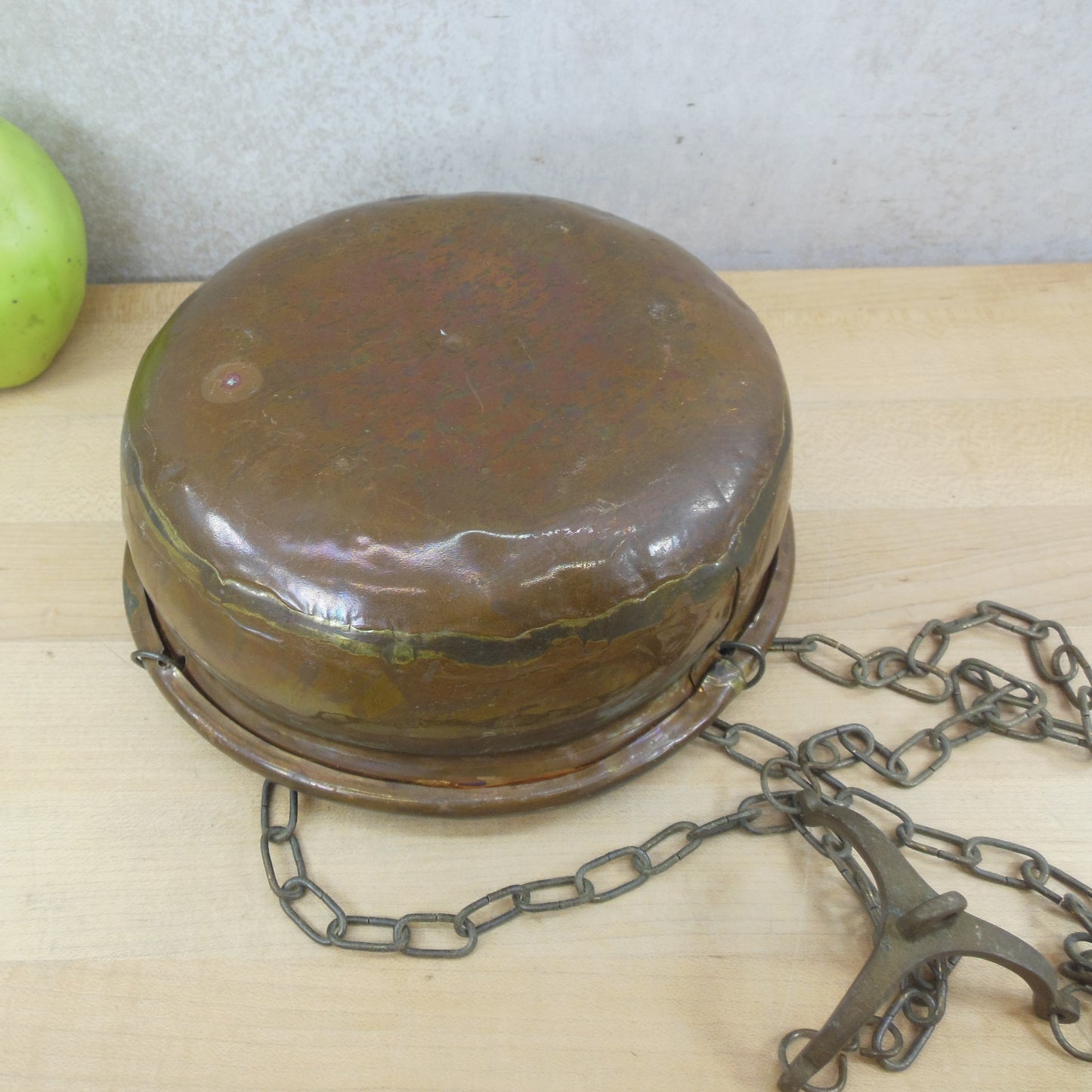 Antique Copper Brass Hanging Planter Bowl 3 Chain 7" soldered