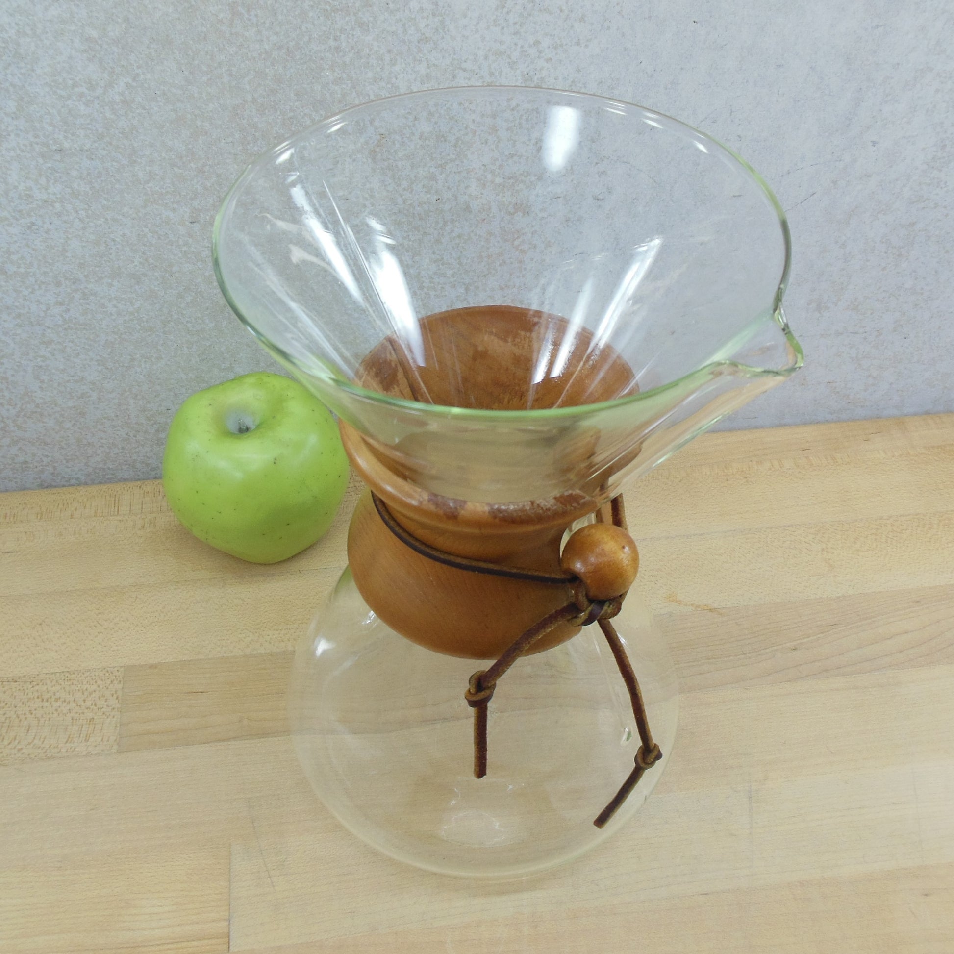 Chemex Auer Glas Germany 9.5" Pour Over Coffee Maker Vintage Wood Collar