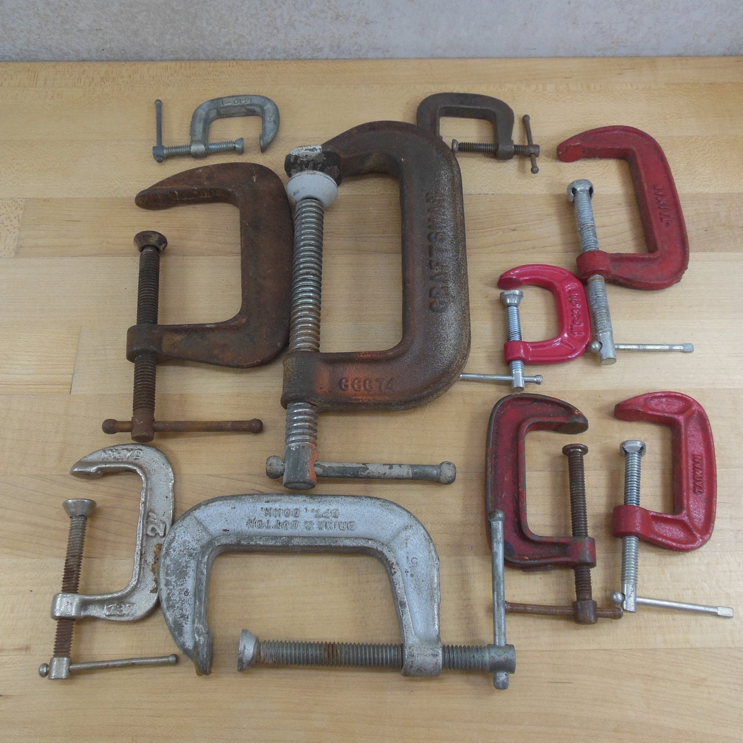 C-Clamp 10 Lot - USA Japan Taiwan Malleable 1" to 4.5" vintage used