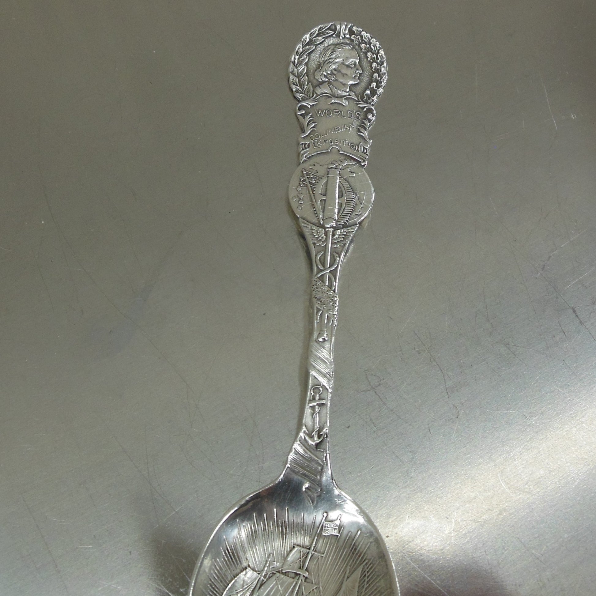 Sterling Silver Souvenir Spoon - 1893 World Columbian Exposition Ship Antique