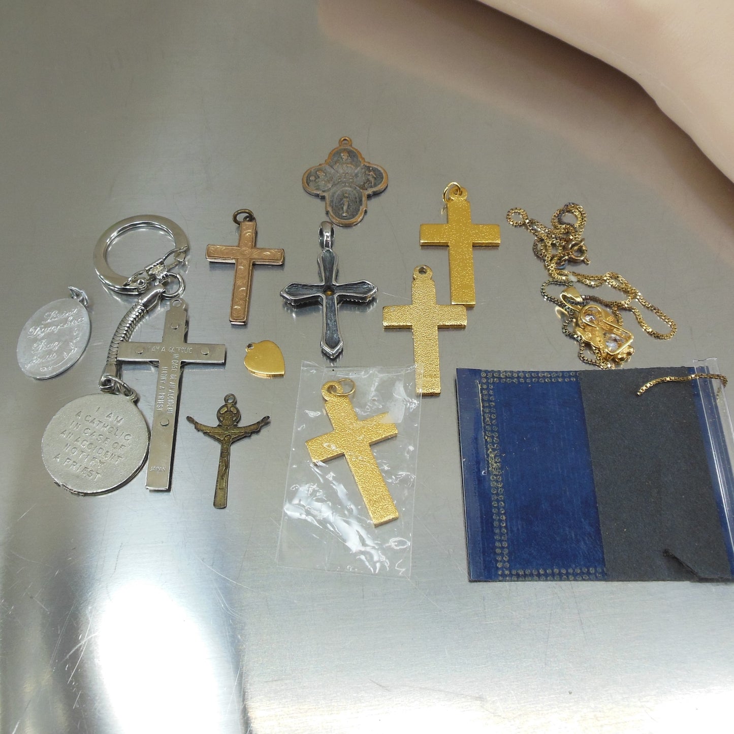 Estate 12 Lot Catholic Cross, Pendant, Necklace, Medals Used