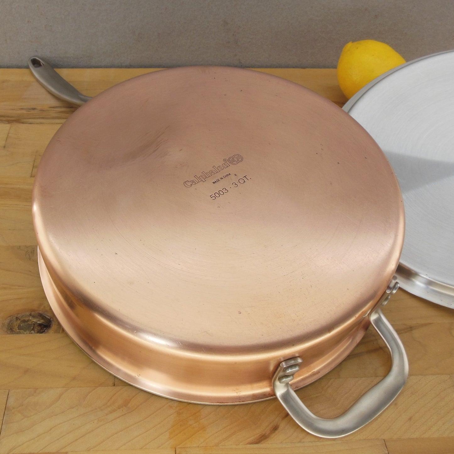 Calphalon 3 Quart Sauté Pan 5003 & Lid Copper Stainless Tri-ply Used
