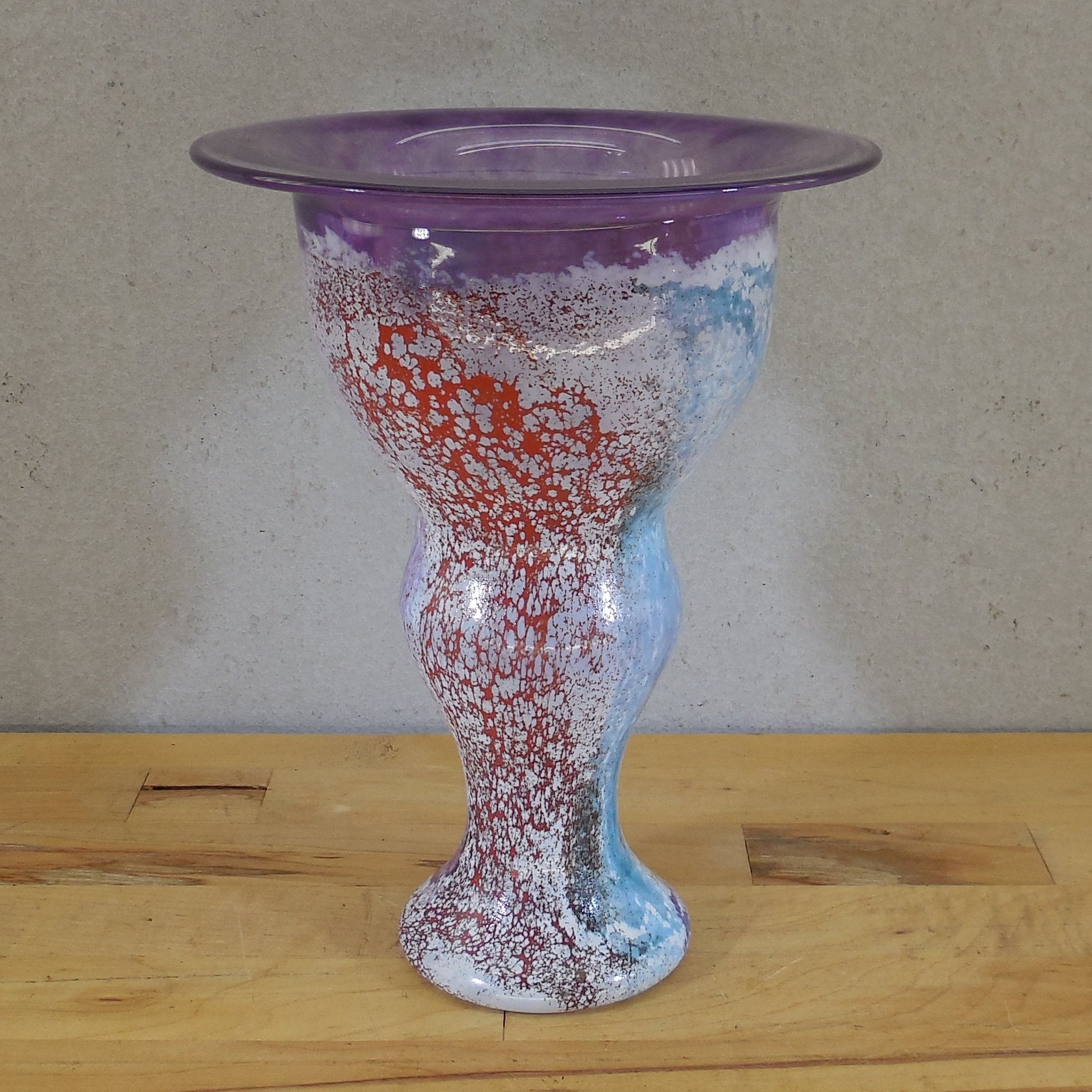 Kosta Boda Sweden 1990's Kjell Engman Signed Can Can Purple Vase 8.75" Multi-color