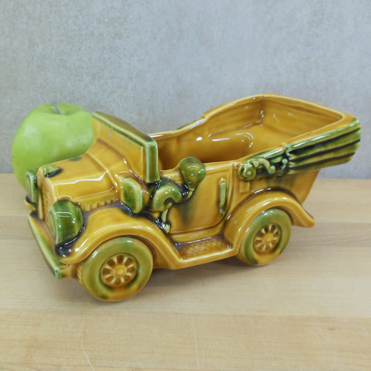 Relpo Japan Ceramic Antique Car Planter Yellow Green 6797