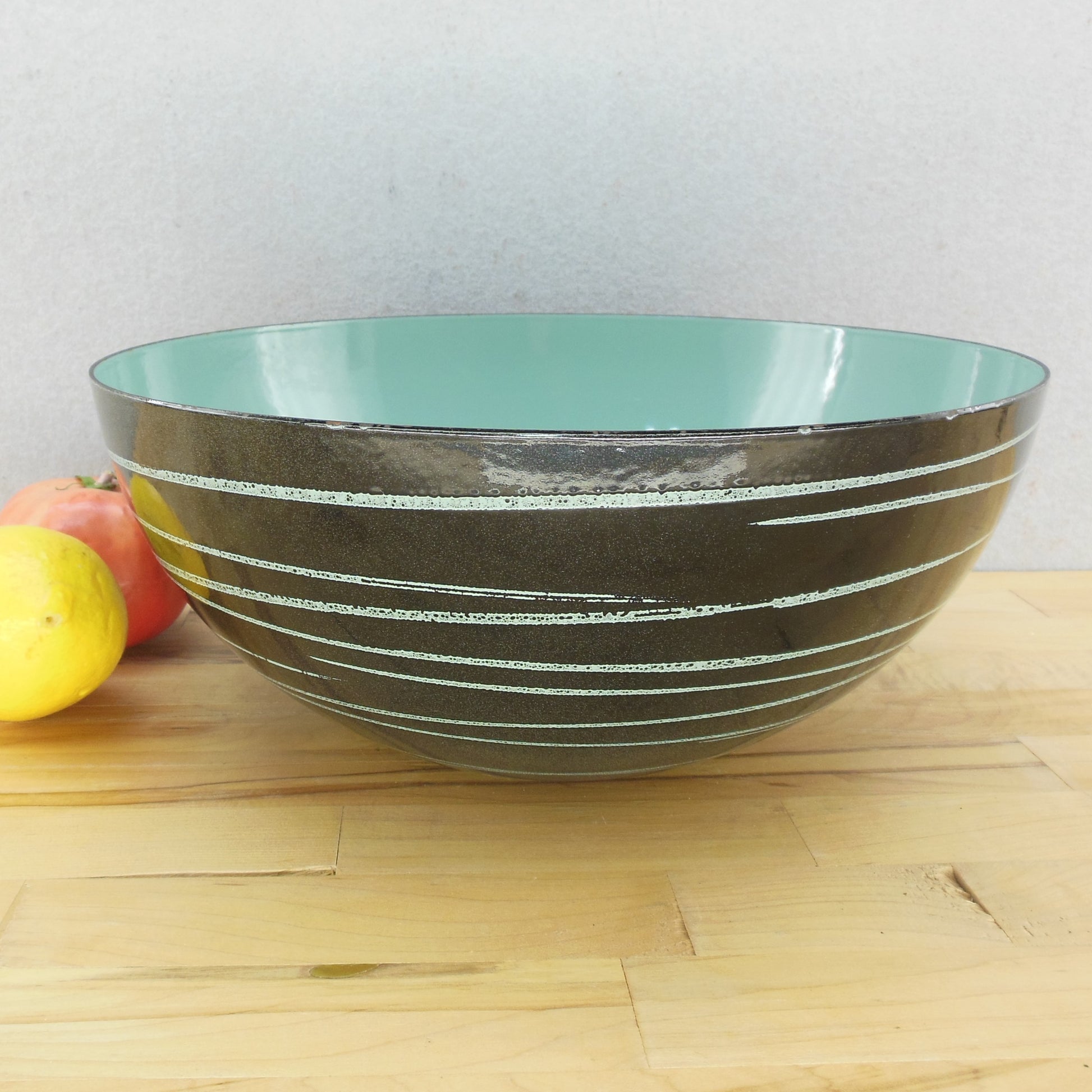 Cathrineholm Saturn Enamelware 11" Bowl MCM Grete Prytz Black Aqua Teal