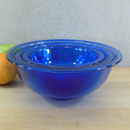 Pyrex USA Cobalt Blue Glass Mixing Bowls 3 Set