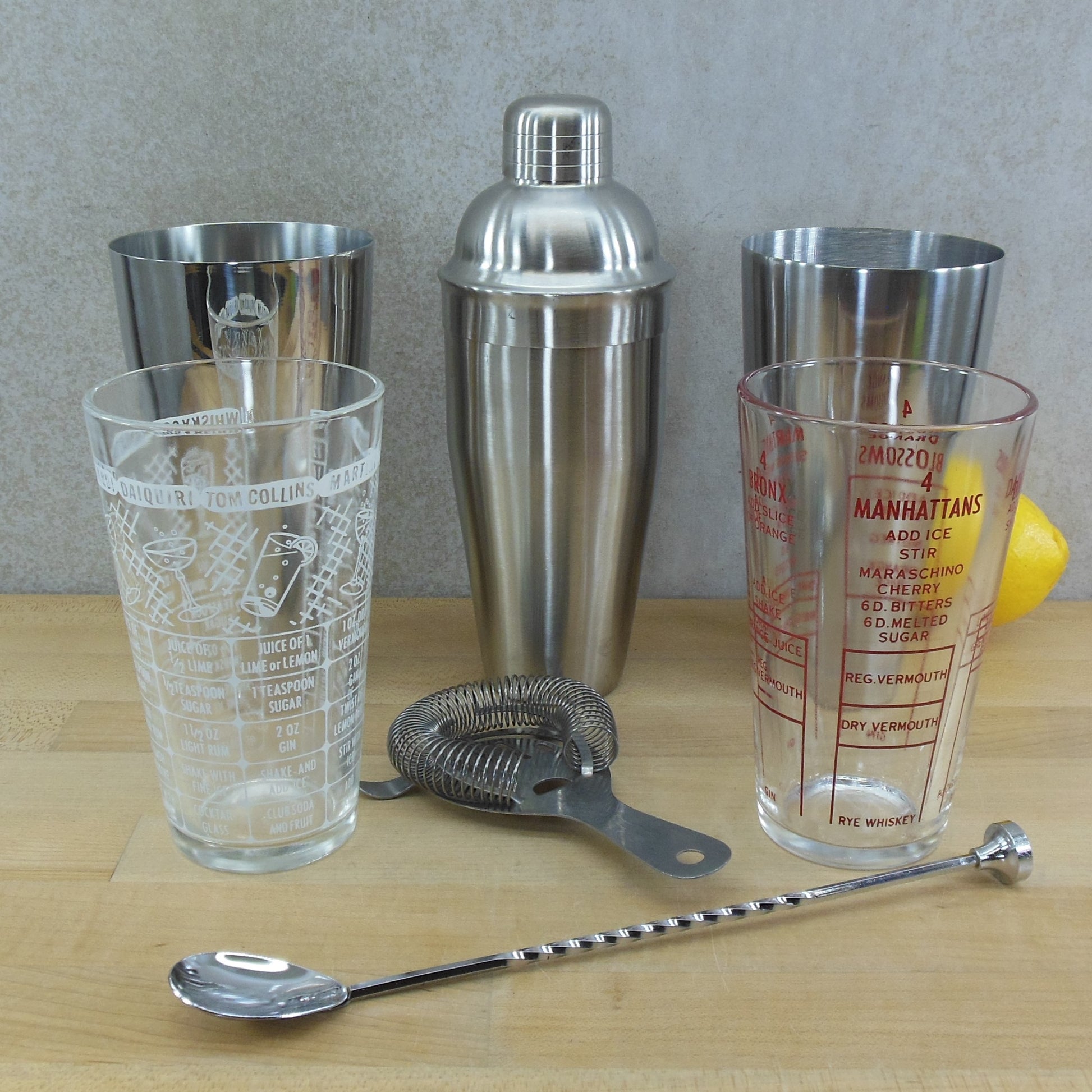 Federal Glass Boston Cocktail Shaker Estate Lot Red White Recipes