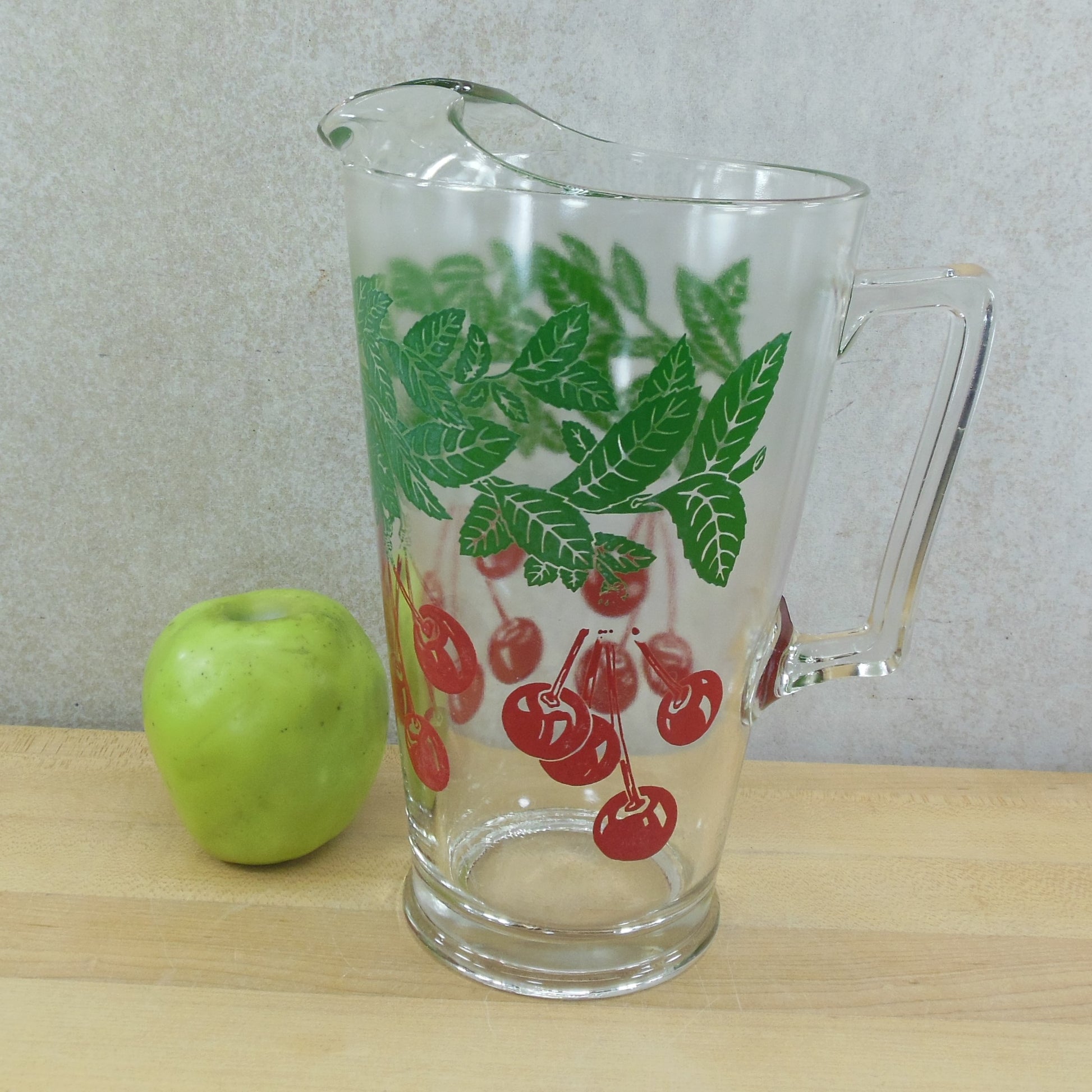 Glass 2 Quart Serving Drink Pitcher Red Cherries Green Leaves – Olde  Kitchen & Home