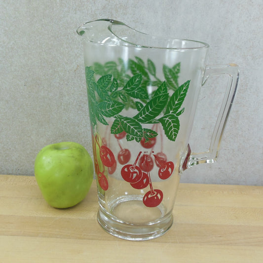 Glass 2 Quart Serving Drink Pitcher Red Cherries Green Leaves