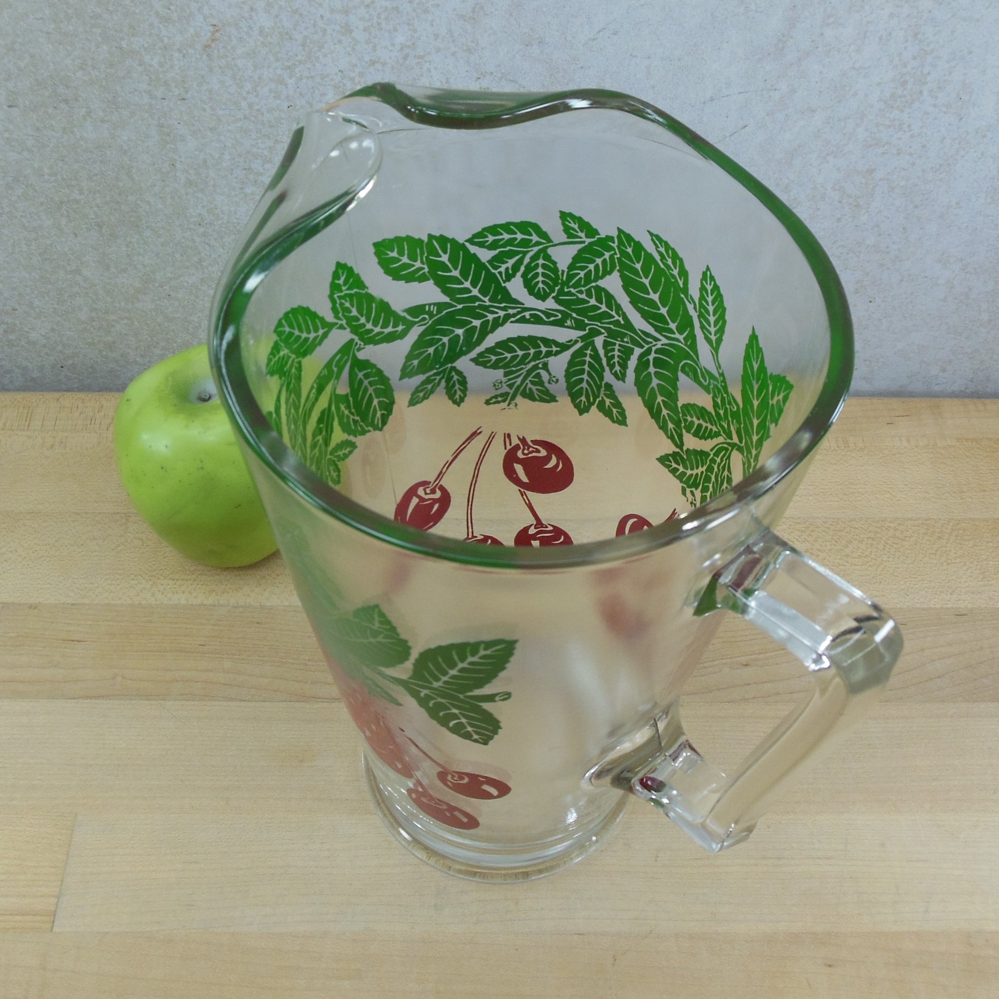 Glass 2 Quart Serving Drink Pitcher Red Cherries Green Leaves – Olde  Kitchen & Home