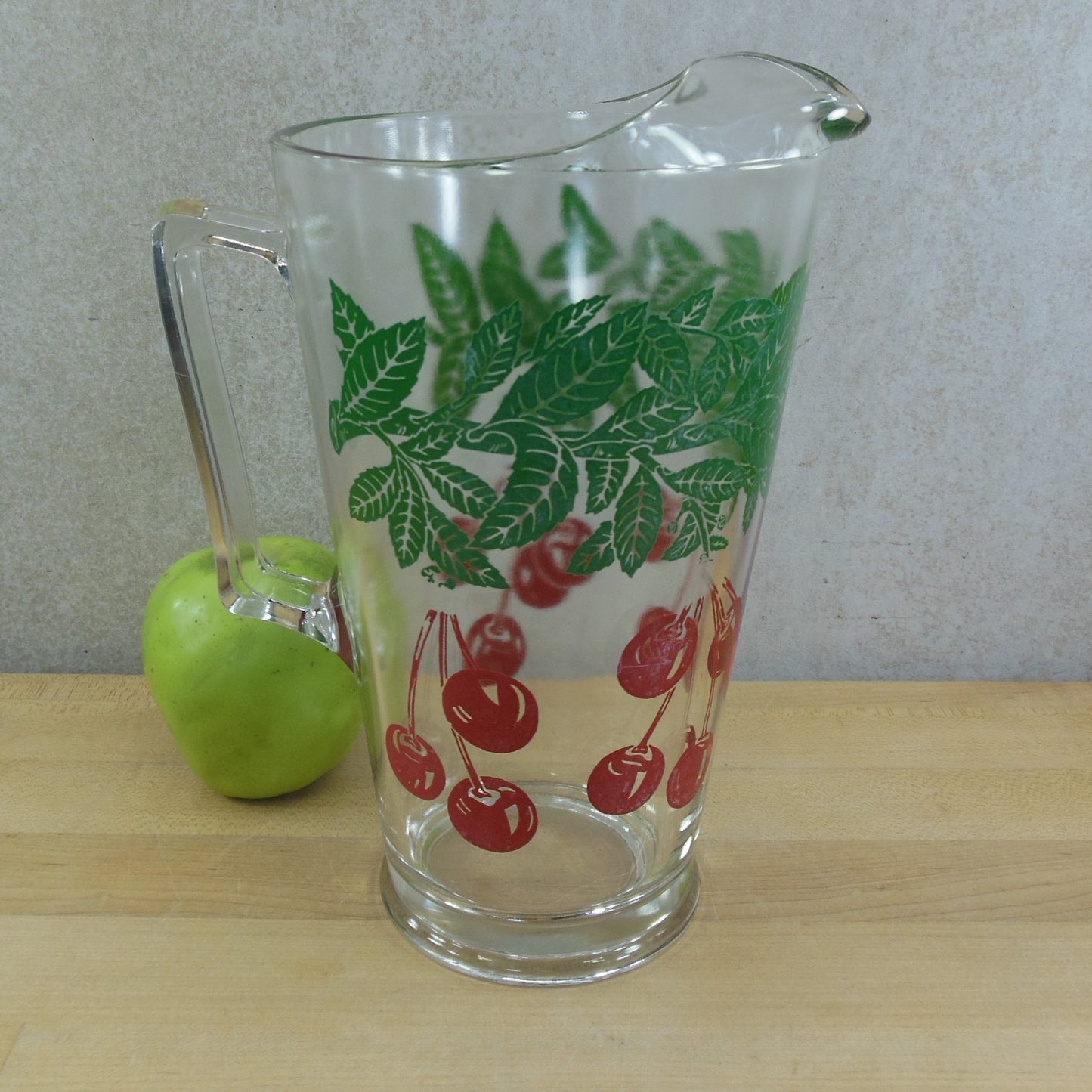 Glass 2 Quart Serving Drink Pitcher Red Cherries Green Leaves used