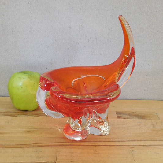 Chalet Canada Art Glass Cigar Ashtray Persimmon Orange Handle MCM