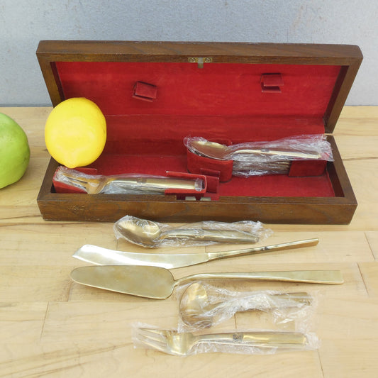 Thailand Nickel Bronze Flatware Dessert Serving Set For 8 Signed Boxed NOS