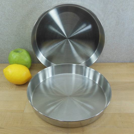 West Bend Unbranded USA Stainless Steel Round Cake Pans 9" x 1-1/2" NOS