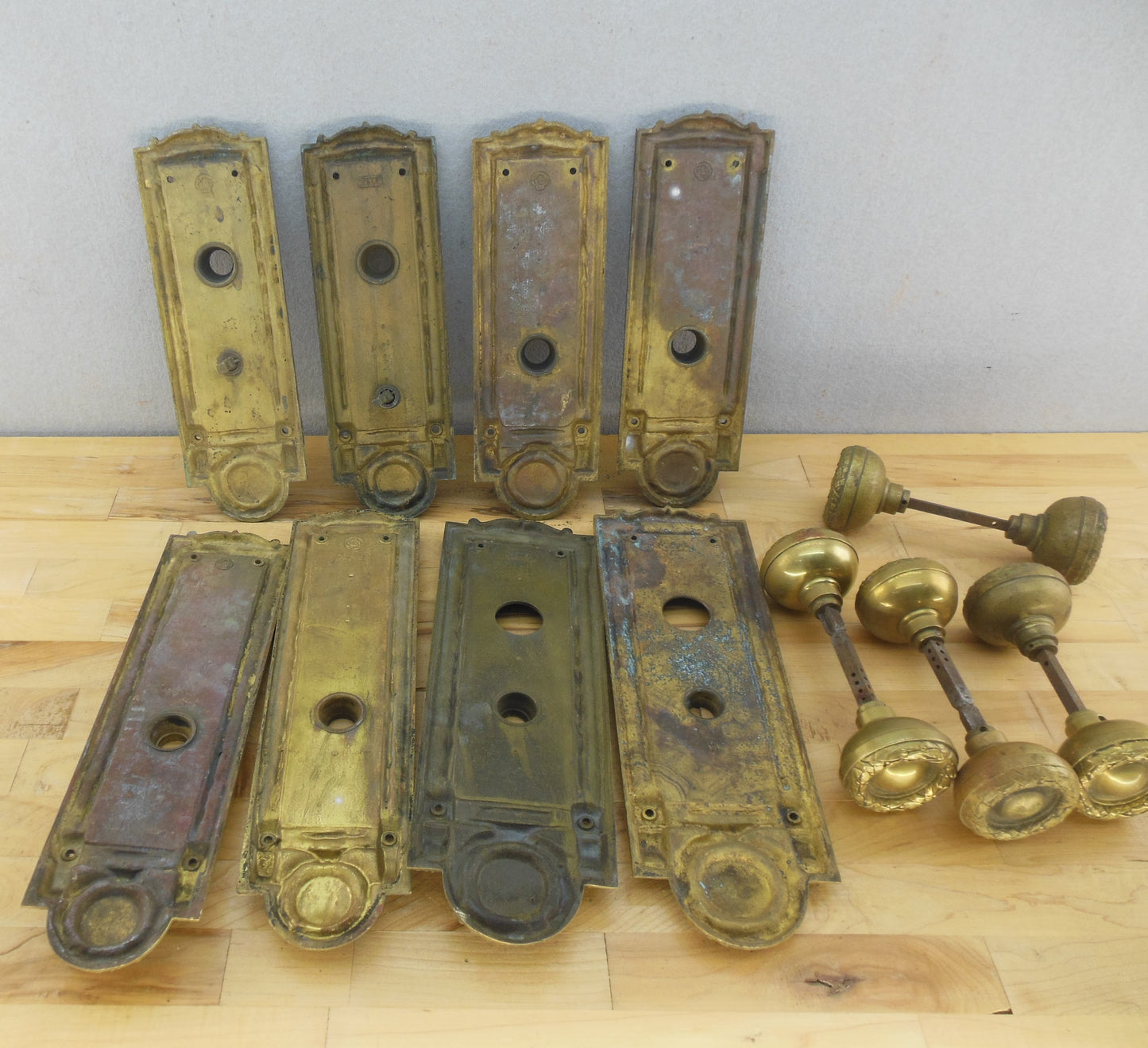 Antique Lot Yale Brass Mortise Door Lockset Parts - Seal Of The County Cook Ill. back view