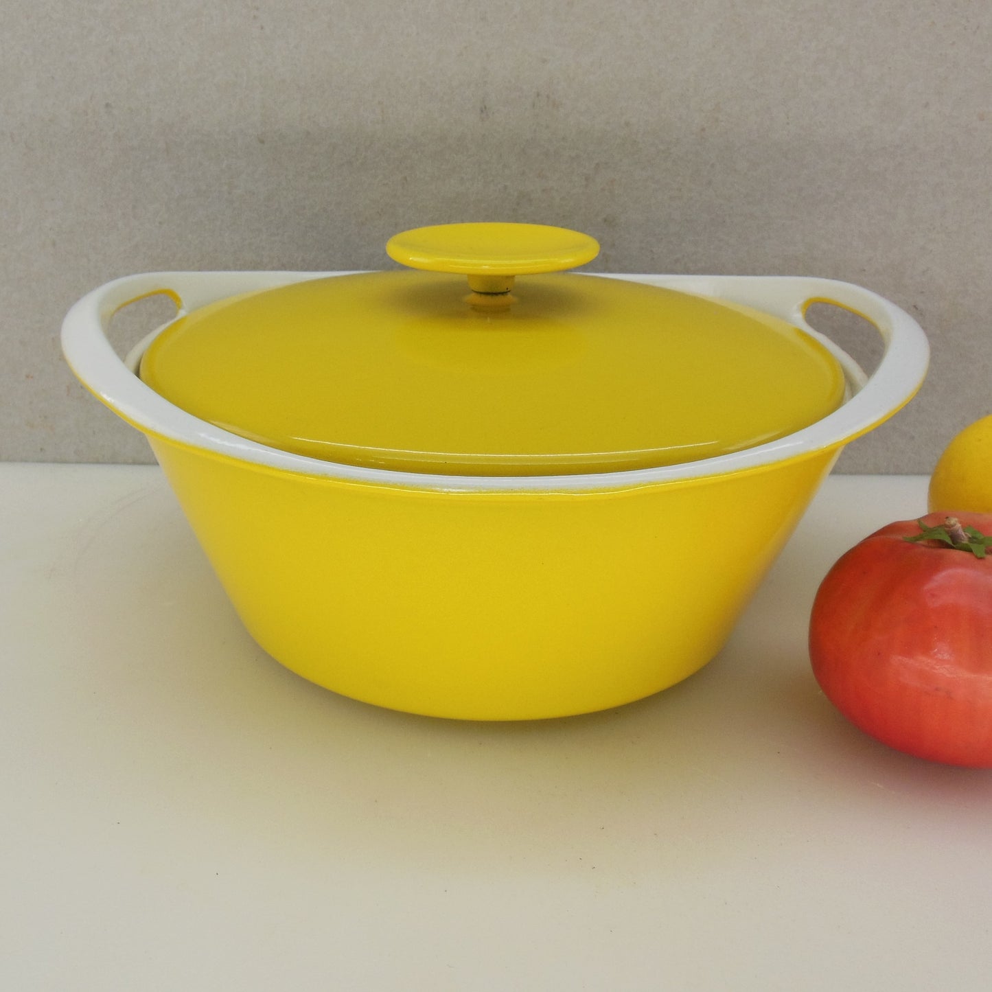 Copco Denmark Lax Design Yellow 3 Quart Dutch Oven Pot Lid Cast Iron