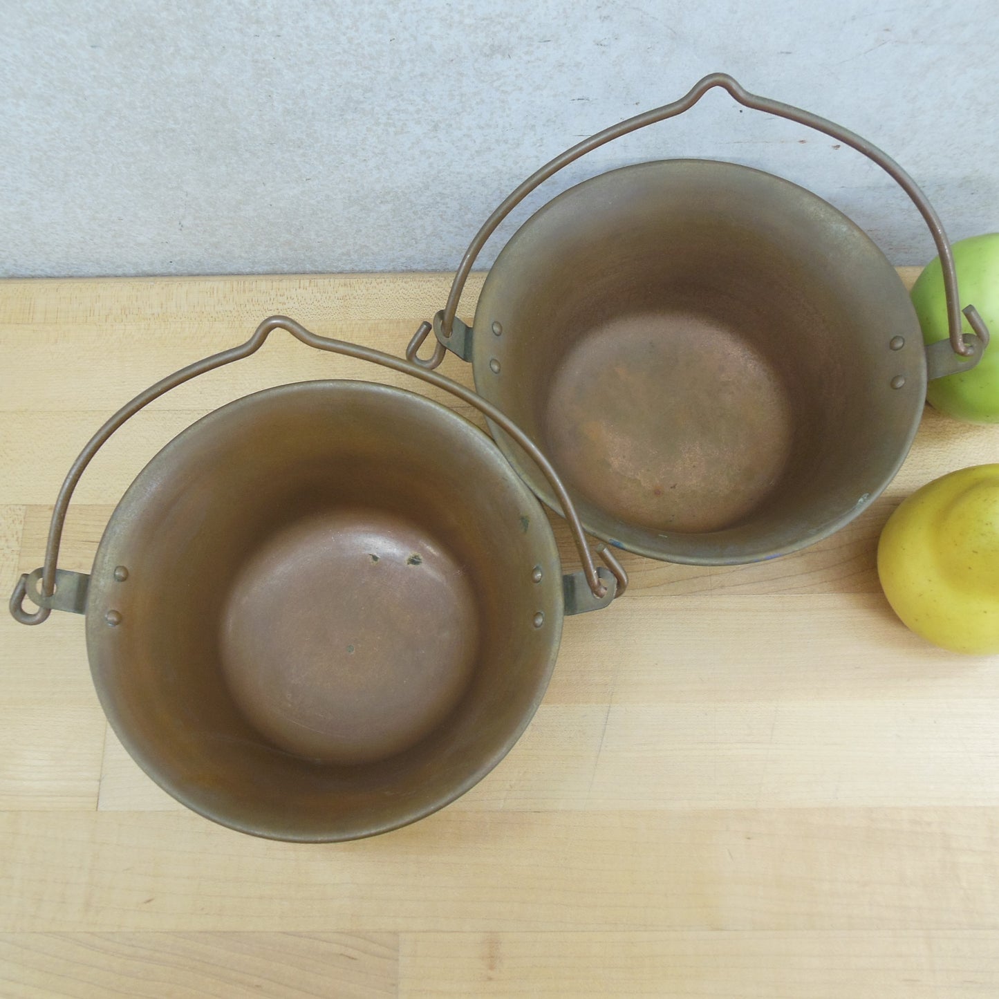 Unbranded Pair Solid Cooper Hanging Cauldrons Pots Buckets Vintage