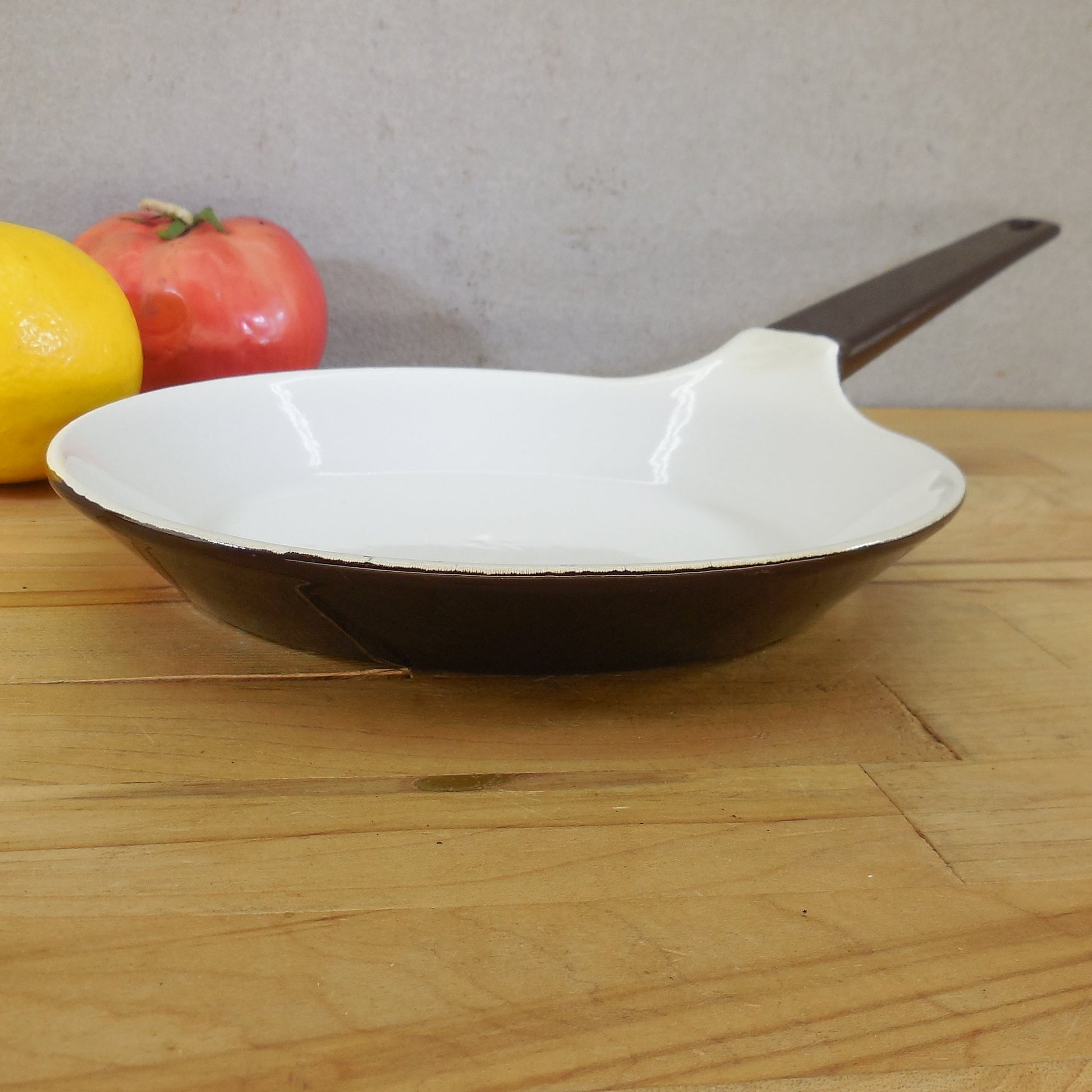 Copco Denmark Lax Brown White Enamel Cast Iron 7.5" Fry Pan Skillet Vintage